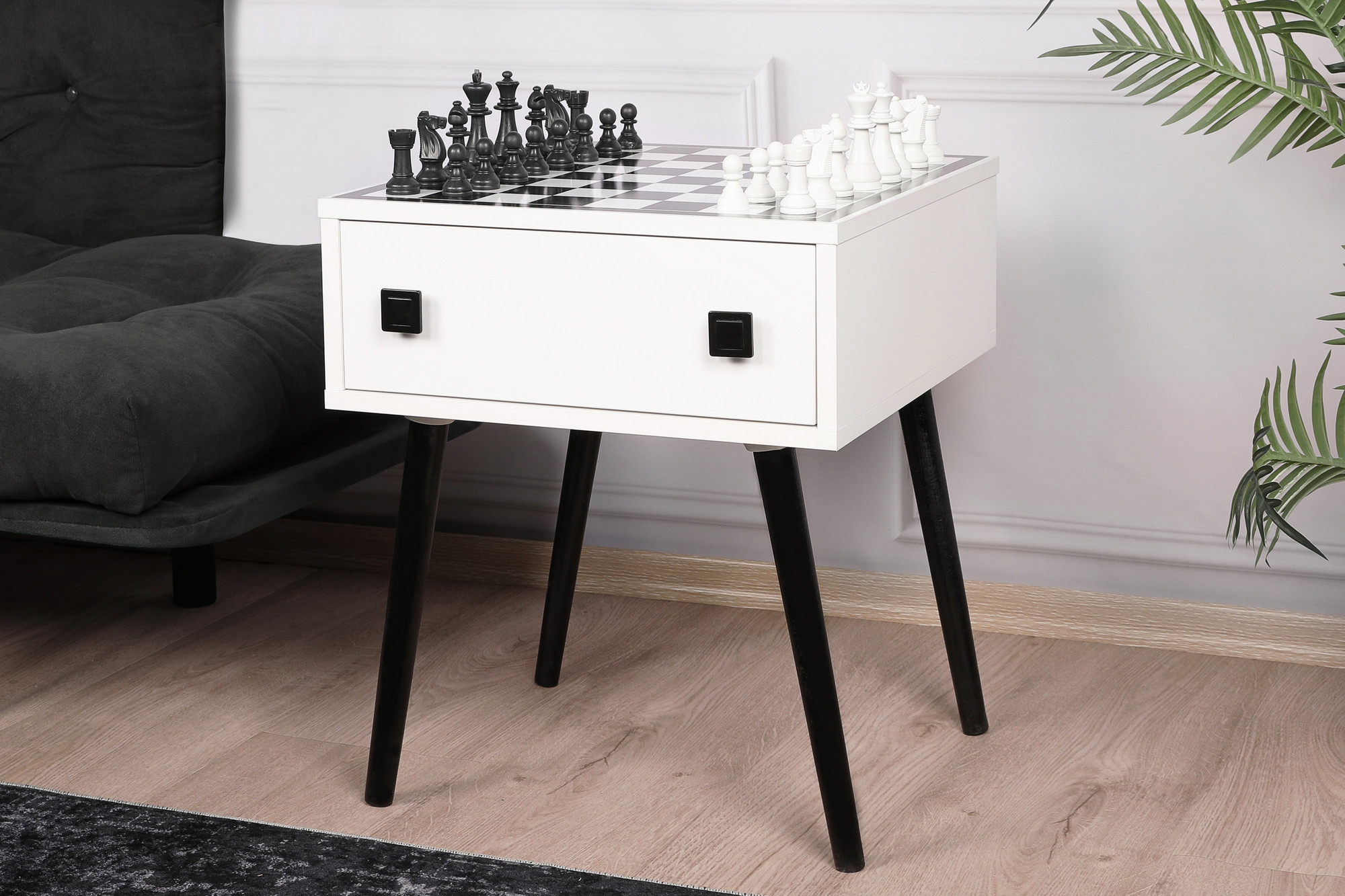 Šachový stolek CHESSO bílý černý
