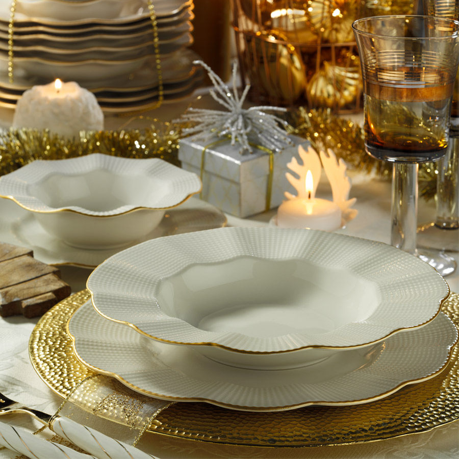 Levně Porcelánová jídelní souprava 24 ks GOLD krémová zlatá