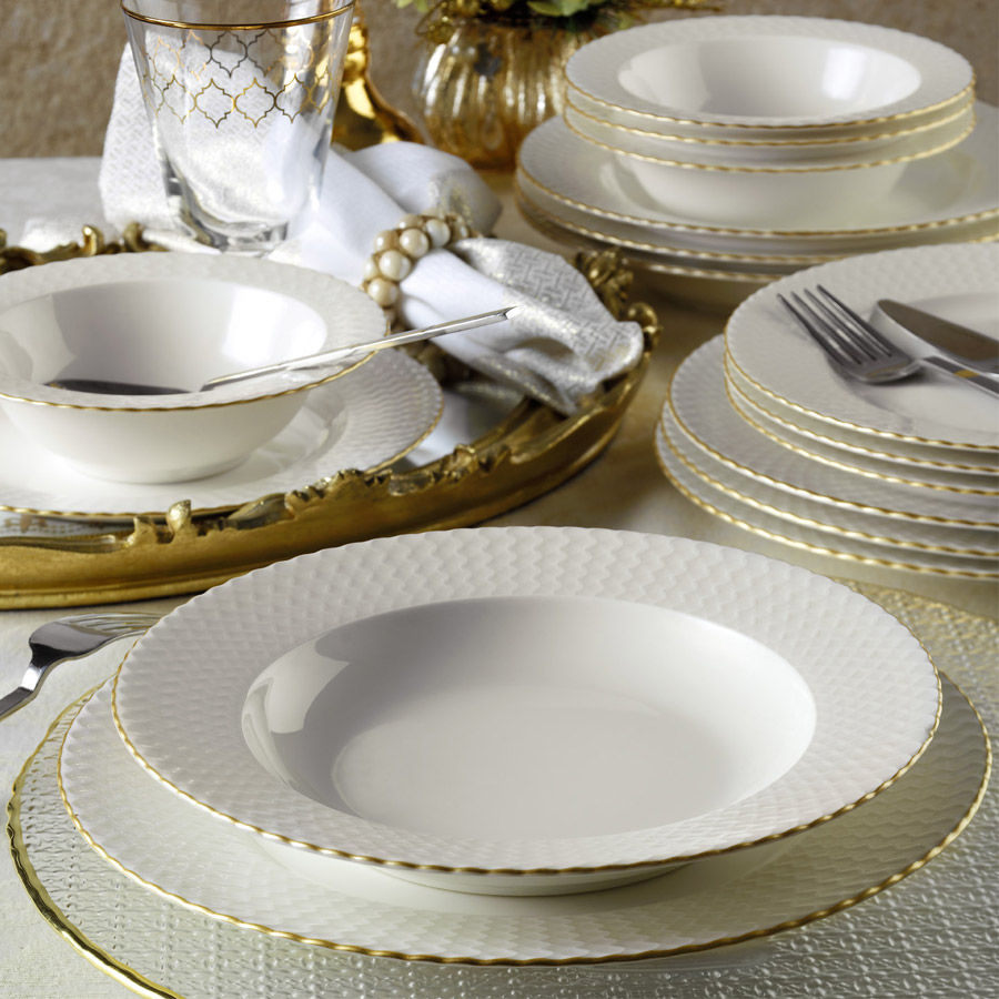 Levně Porcelánová jídelní souprava 18 ks GOLD bílá zlatá