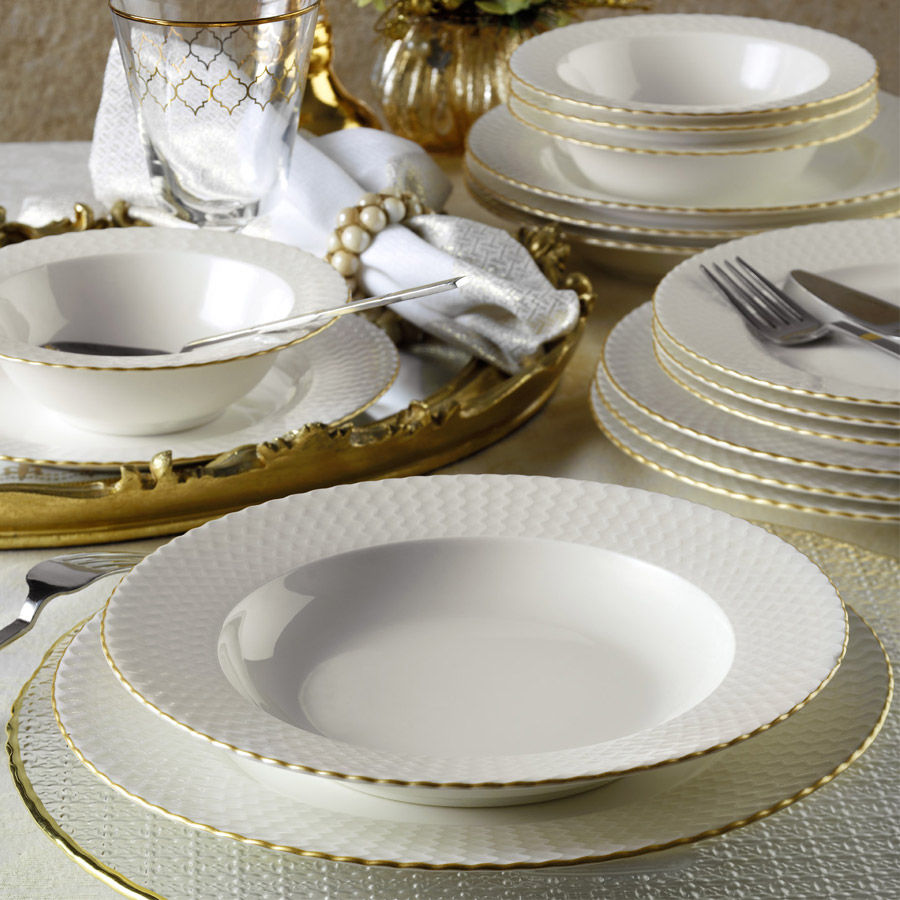 Levně Porcelánová jídelní souprava 24 ks RICE GOLD bílá zlatá