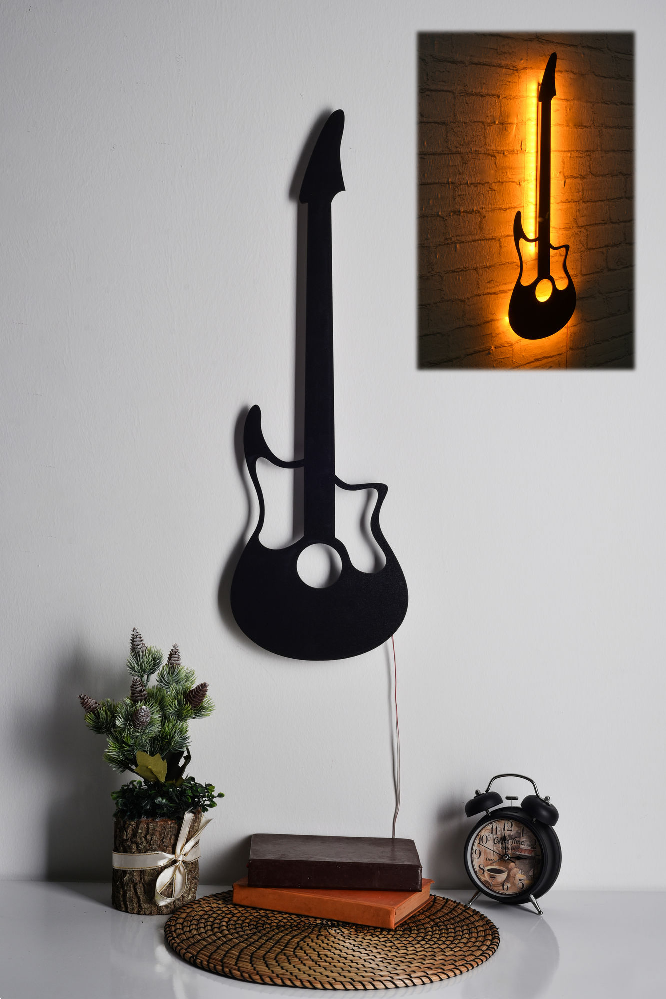 Nástěnná dekorace GUITAR s LED osvětlením žlutá