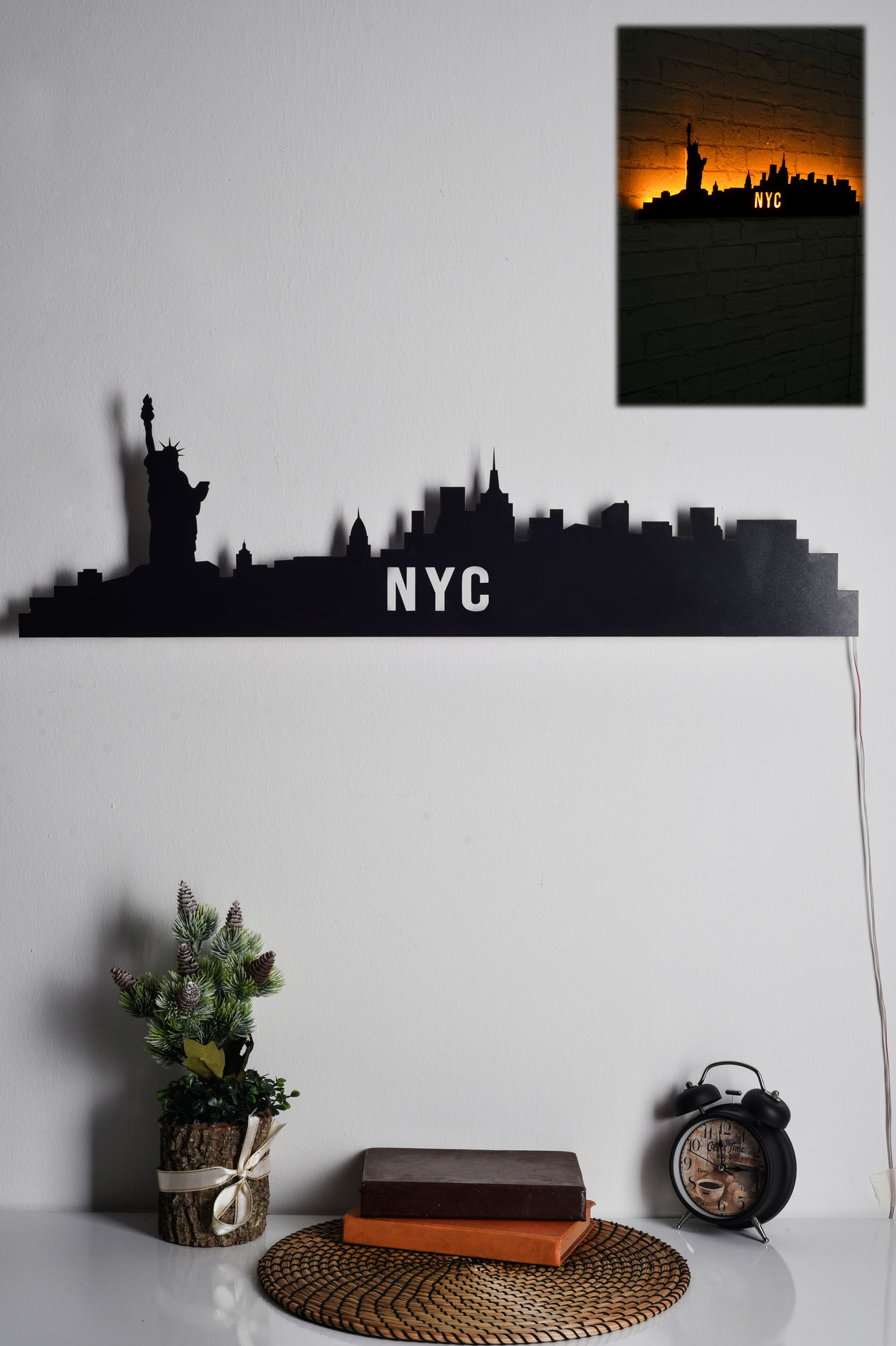 Nástěnná dekorace NYC SKYLINE s LED osvětlením žlutá