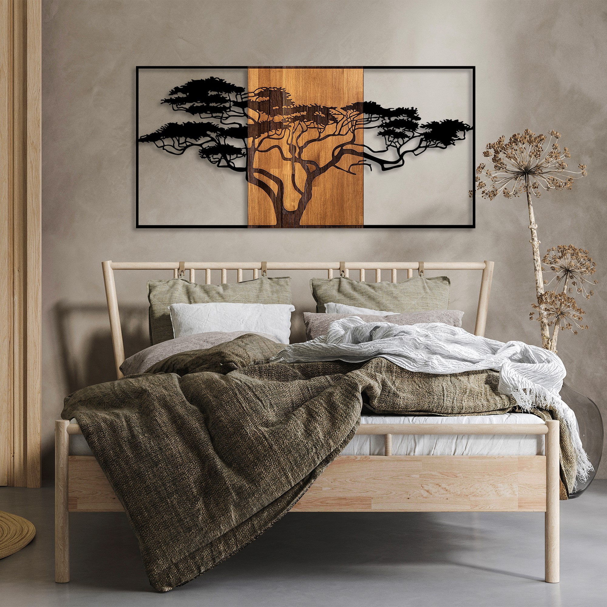 Levně Nástěnná dekorace dřevo kov ACACIA TREE černá ořech