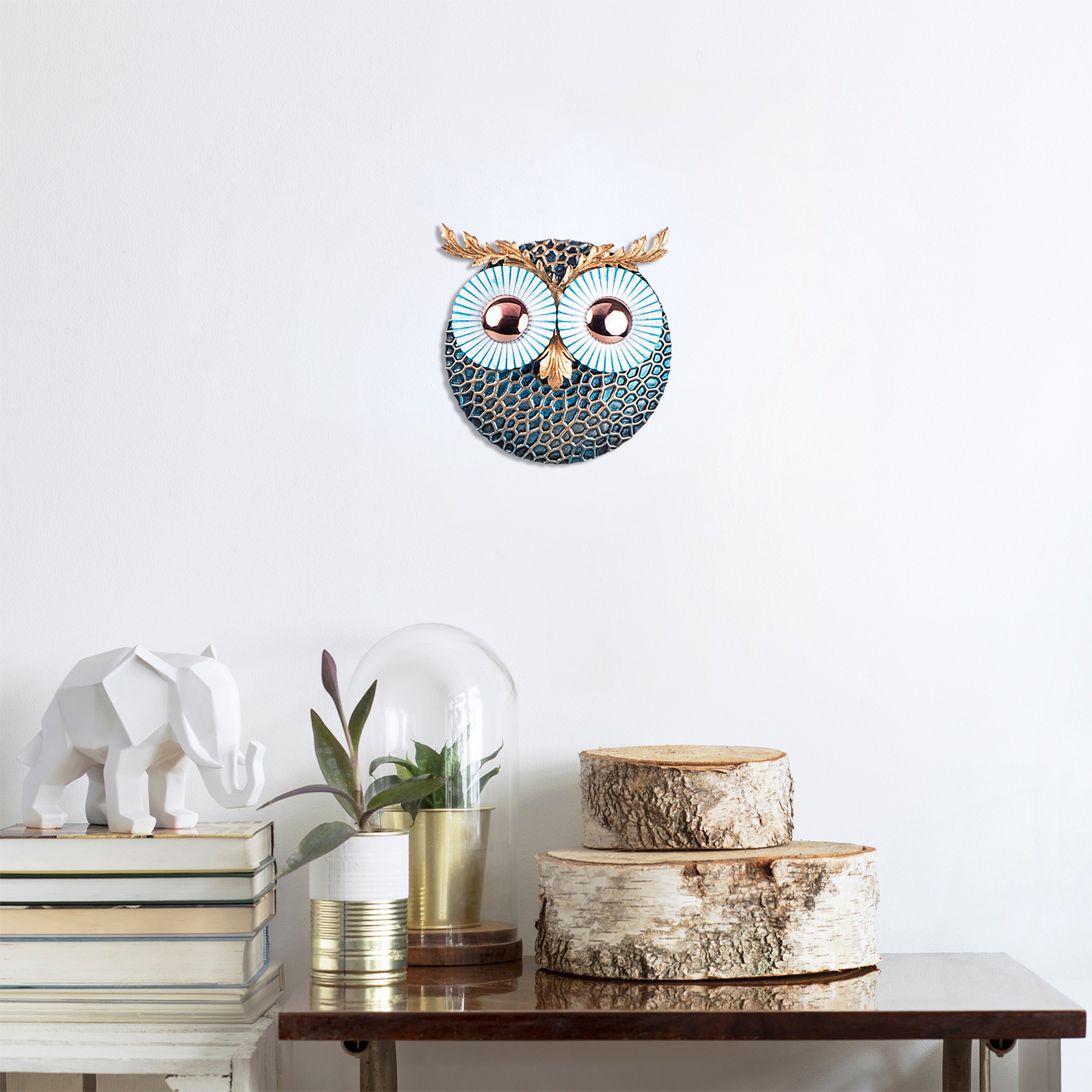 Levně Kovová nástěnná dekorace OWL měď