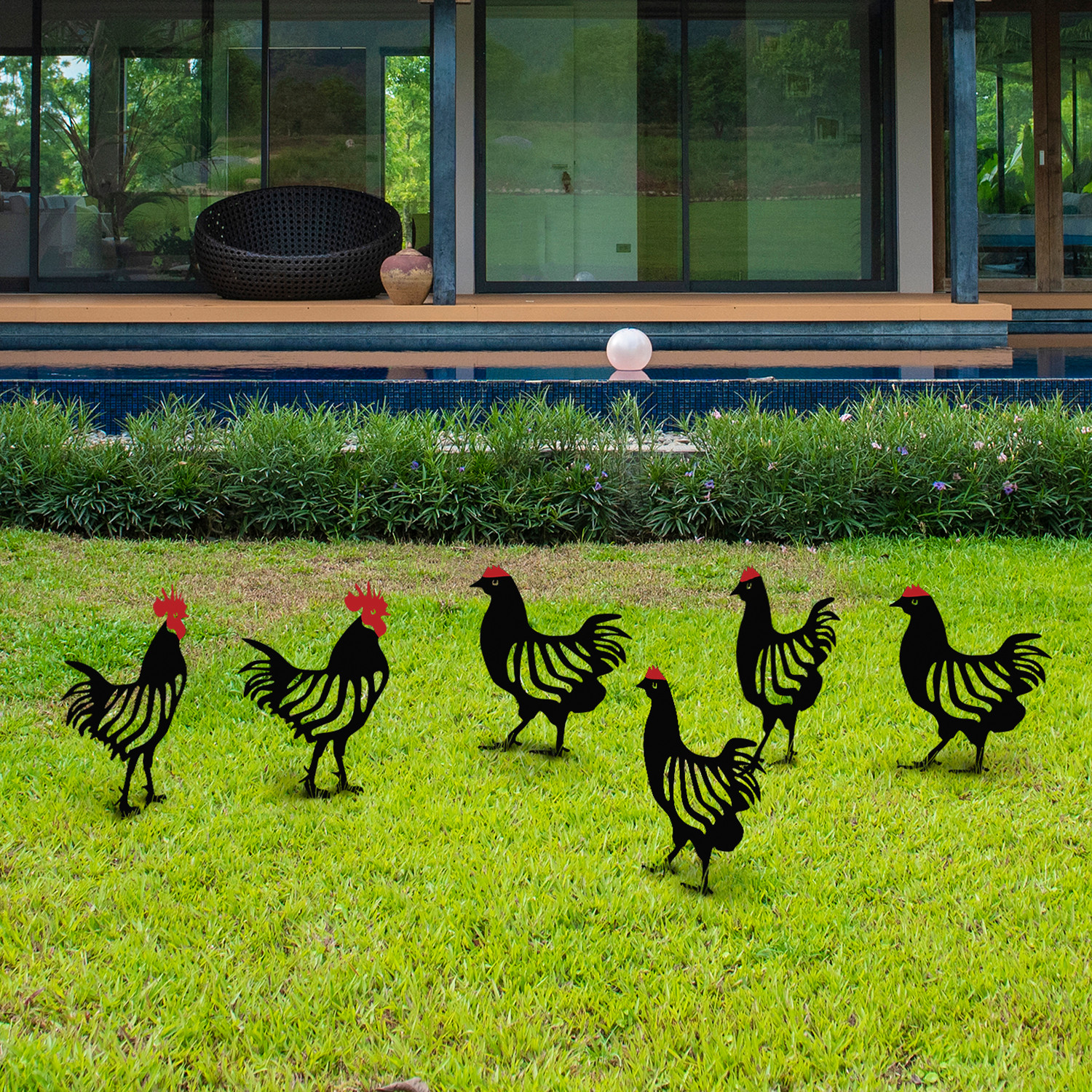 Levně Dekorativní zahradní doplňky CHICKEN FAMILY 6 černé