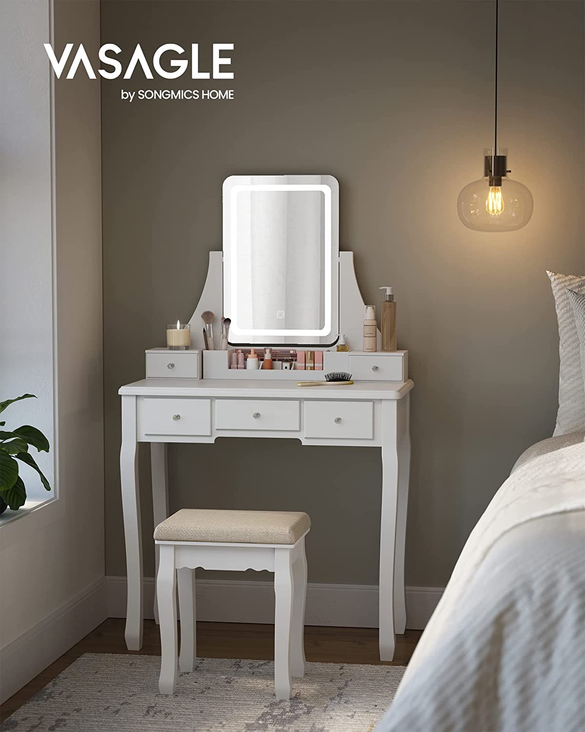 Toaletní stolek s osvětlením 80x40x137,5cm bílý