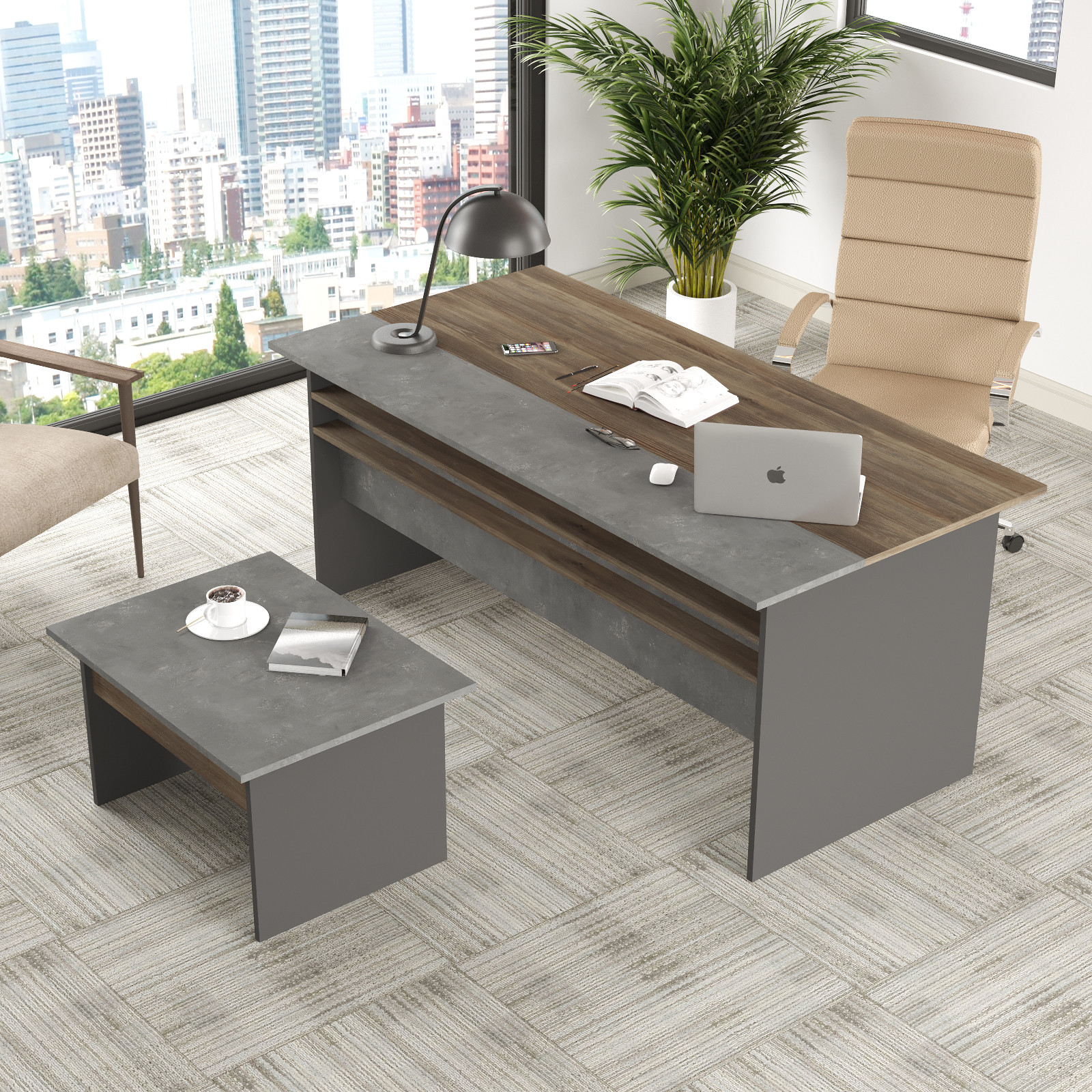 Levně Set kancelářského nábytku VS6 hnědý šedý antracit
