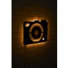 Nástěnná dekorace s LED podsvícením logo ikonka ikona foťáku, fotoaparátu, kamery, černá deska na zeď na stěnu, oranžové Led podsvícení