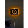 Nástěnná dekorace s LED podsvícením logo ikonka ikona foťáku, fotoaparátu, kamery, černá deska na zeď na stěnu, oranžové Led podsvícení