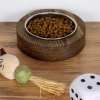 Nerezová miska pro zvířata PET012 v dřevěném stojánku 17 cm