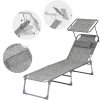 zahradní lehátko kovové s opěrkou hlavy a stínidlem šedé
