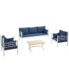 Zahradní nábytek set MANYAS 3+1+1 bílá tmavě modrá