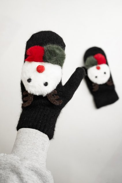 Dámske rukavice s vianočným motívom čierne