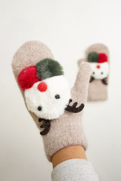 Dámske rukavice s vianočným motívom béžové