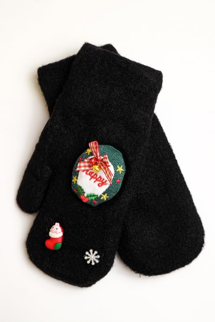 Rukavice s vianočným motívom čierne