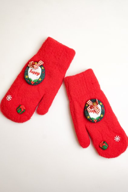 Dámske rukavice s vianočným motívom červené
