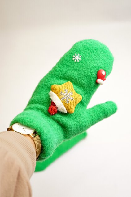 Dámske rukavice s vianočným motívom zelené