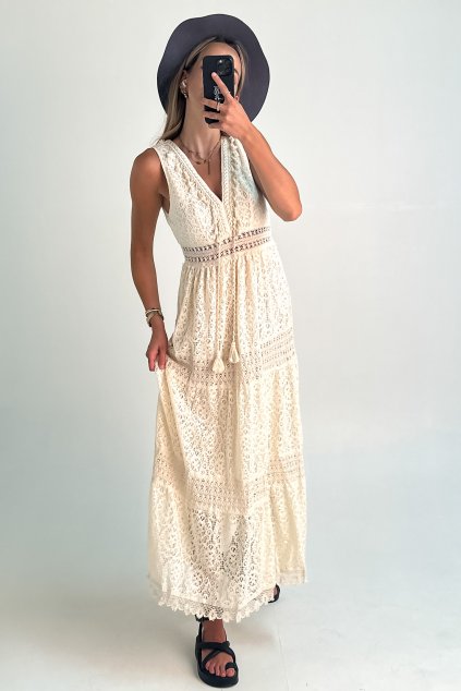 Boho šaty z krajky maslové