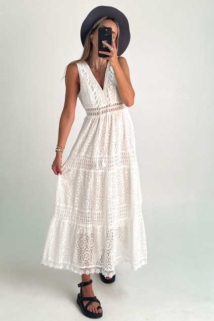 Boho šaty z krajky biele