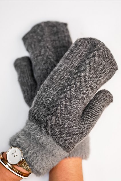 Zateplené úpletové rukavice s kožušinkou sivé