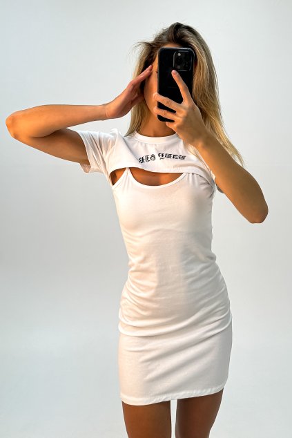 Šaty na ramienka s cut-out topom biele