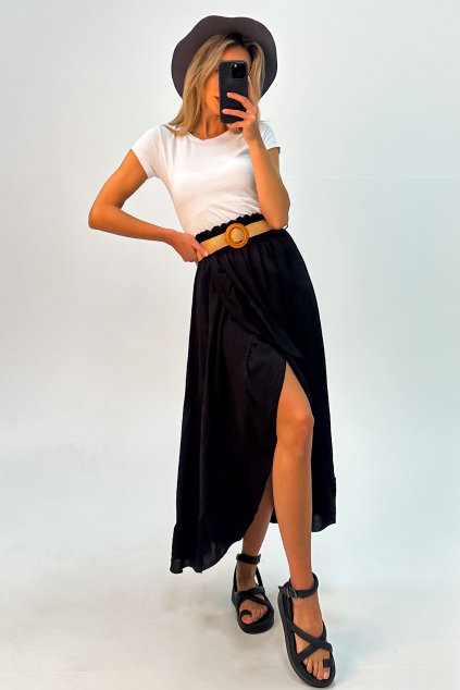 Asymetrická sukňa v prírodnom prevedení čierna