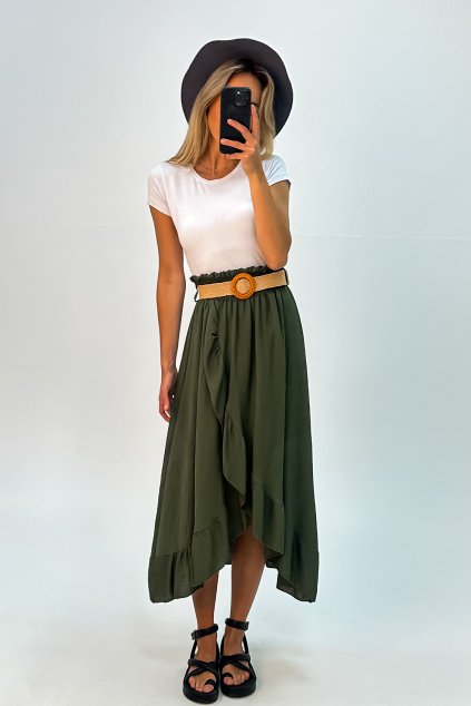 Asymetrická sukňa v prírodnom prevedení zelená