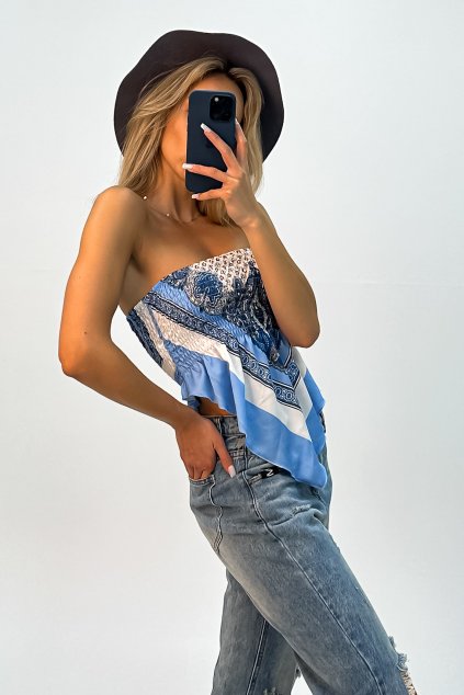 Bandeau top v šatkovom štýle modrý