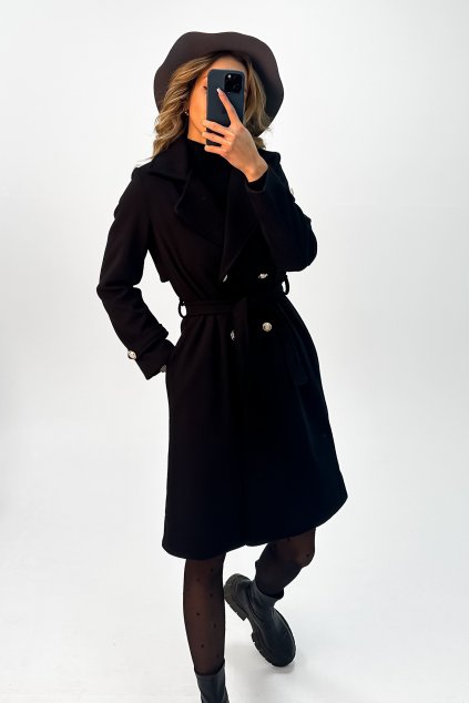Elegantný Trench Kabát s Opaskom čierny