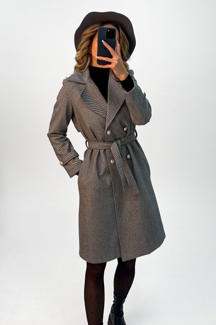 Elegantný Trench Kabát s Opaskom sivý