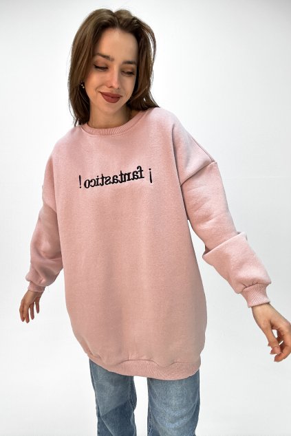 Dlhá oversize mikina s nápisom ružová