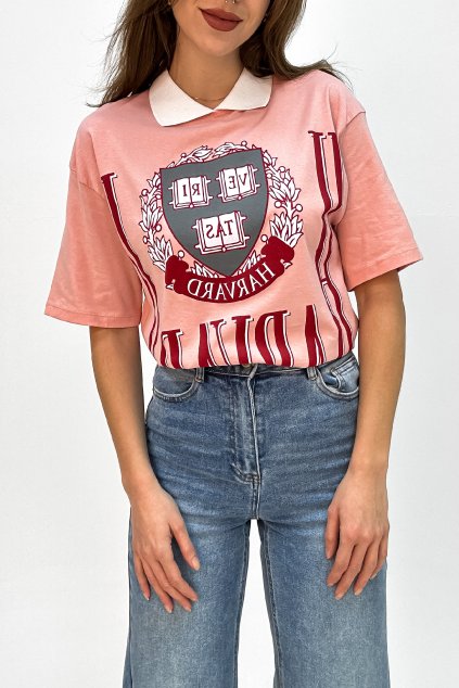 Oversize tričko harvard ružové