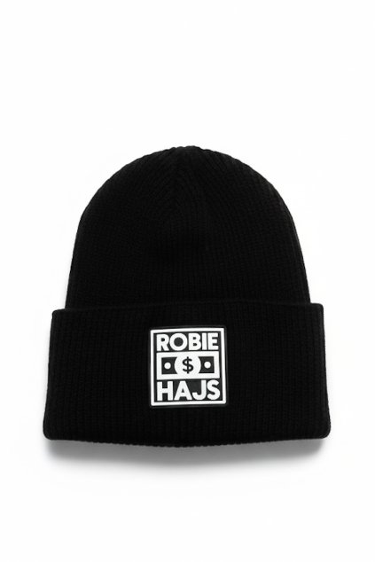 Úpletová čiapka s nápisom čierna