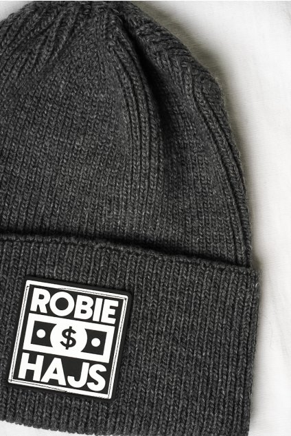 Úpletová čiapka s nápisom tmavo-sivá