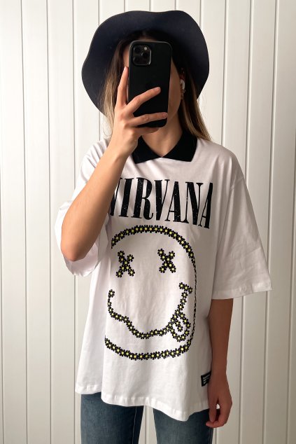 Oversize tričko Nirvana biele