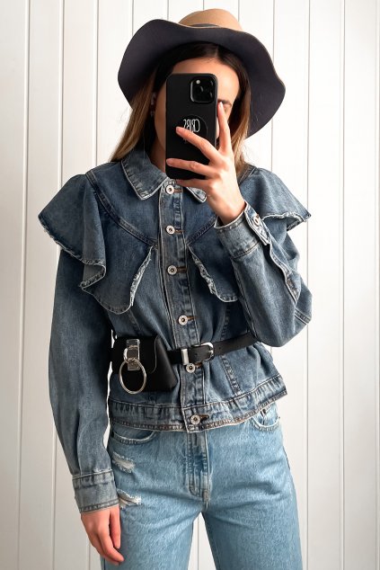 Modrá rifľovka s volánmi a opaskom