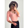 Vrúbkovaný basic crop-top ružový