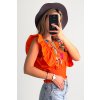 Skrátená pompelinová blúzka s volánmi a výšivkami oranžová