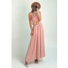 Dlhé viskózové šaty s opaskom ružové