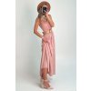 Dlhé viskózové šaty s opaskom ružové