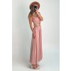 Dlhé viskózové šaty s opaskom ružové