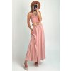 Dlhé viskózové šaty s opaskom ružové