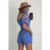 Komplet šórtiek a crop-topu s výšivkou modrý
