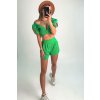 Komplet šórtiek a crop-topu s výšivkou zelený