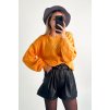 Retro oversize svetrík s puff rukávmi  oranžový
