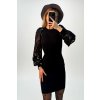 Úpletové šaty s puff rukávmi z krajky čierne