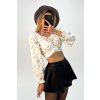 Vintage kvetinový crop-top s viazaním zelený