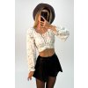 Vintage kvetinový crop-top s viazaním zelený