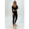 Komplet vrubkované push-up legíny s vysokým pásom a crop-top čierny