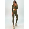 Komplet vrubkované push-up legíny s vysokým pásom a crop-top zelený